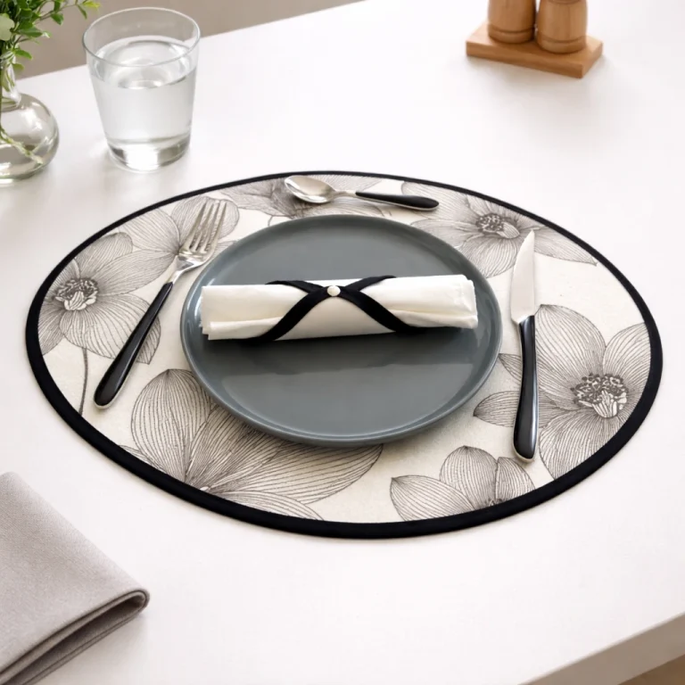 Fleur Noir Fond Blanc Set De Table Cover