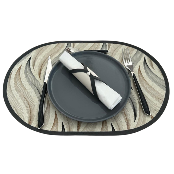 Set de table Noir Absolu – face nappe cirée motif géométrique